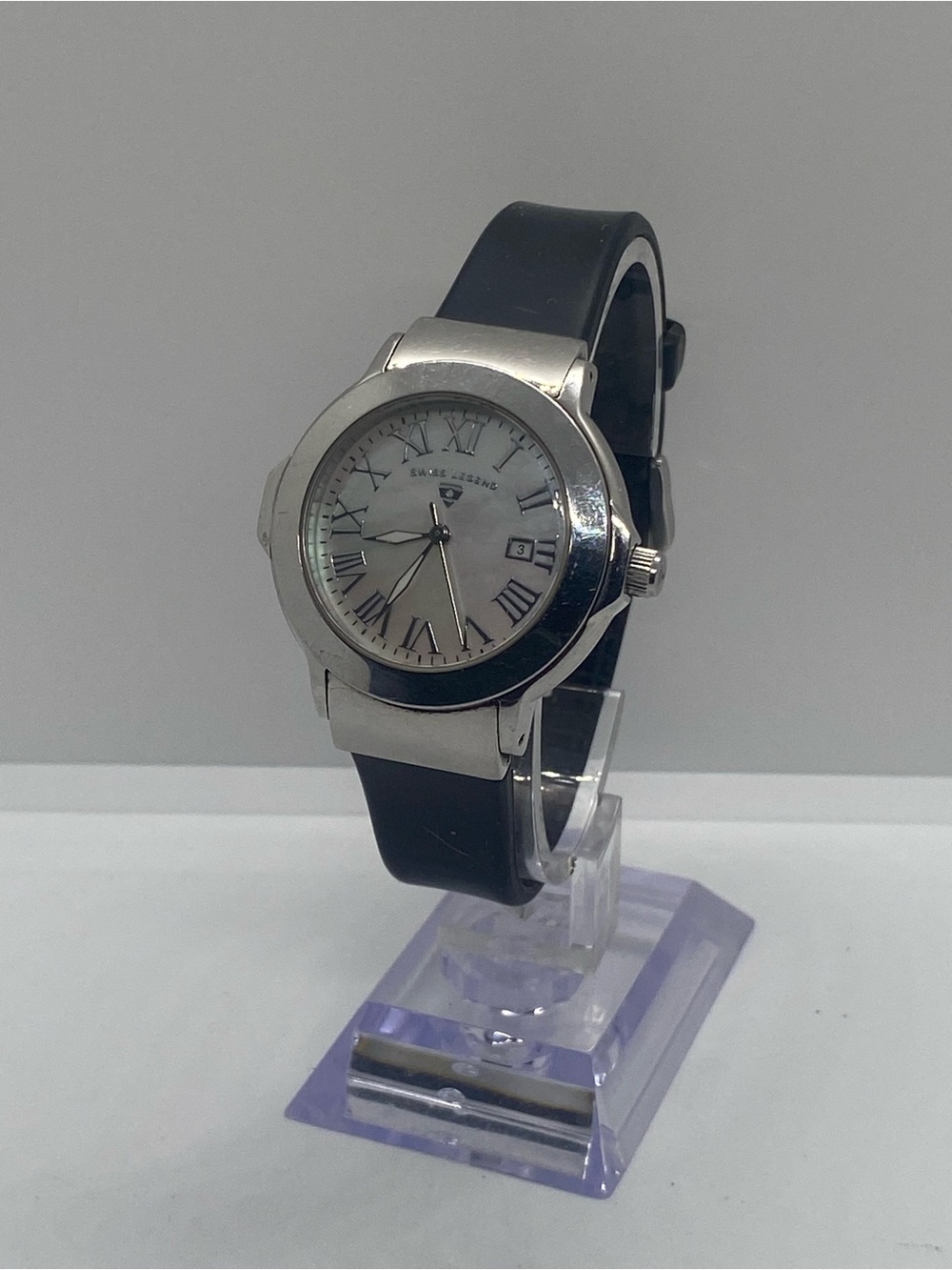 Swiss Legend Silver Watch with Black Strap